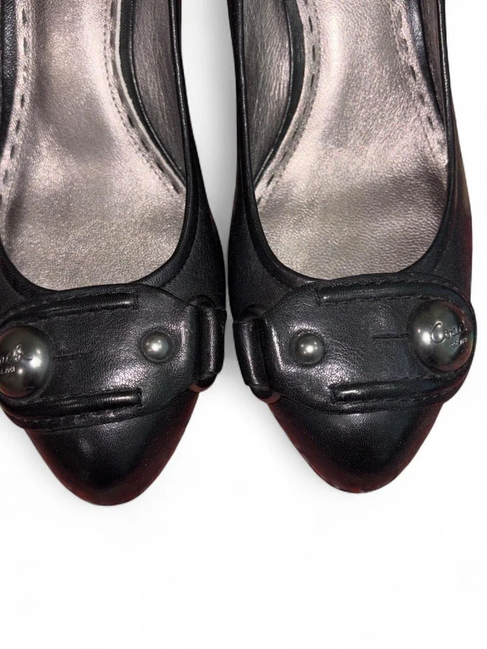 Coach Black Leather Pointed Toe Pumps with Stud Accent